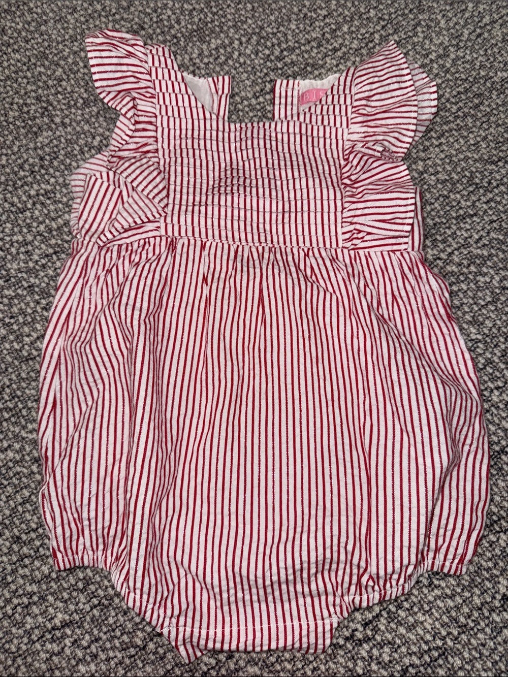 Striped Red & White Shimmer Ruffle Baby Bubble One Piece